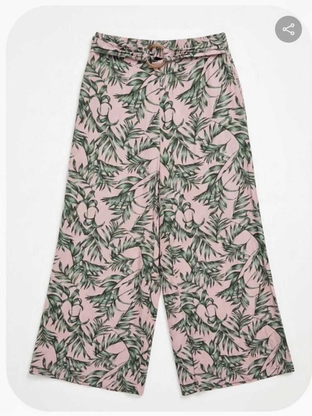 Lucy Paris Tropical Palm Print Wide Leg Pants Belted Pink Green Crop Culottes M